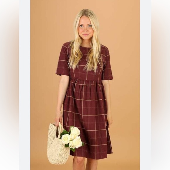 Roolee Dresses & Skirts - Roolee burgundy maroon fall winter plaid M dress